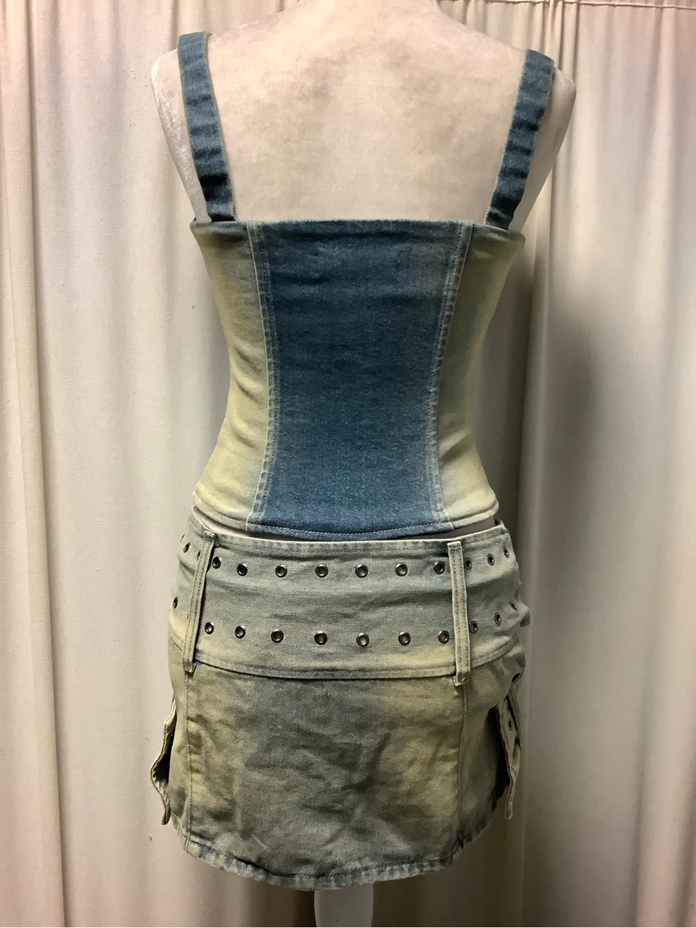 Jaded London Denim Wrap Around Belt Micro Mini Skirt BDENIM Zip Front Corset Top - Picture 5 of 14